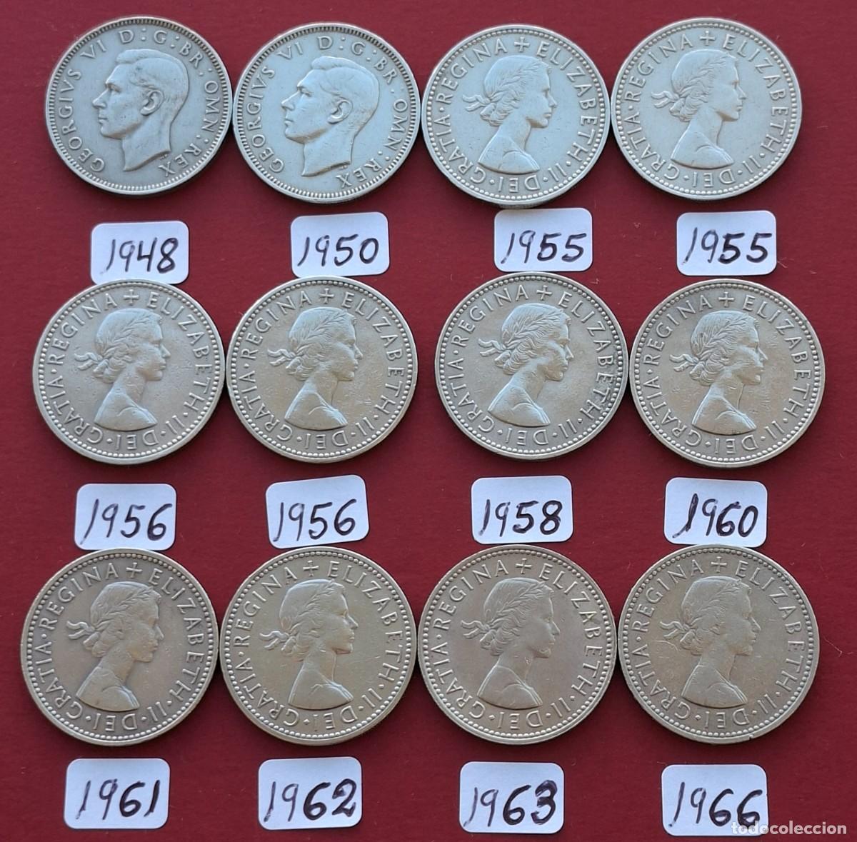 Monedas antiguas de Europa: 12 monedas de 1 chelin de Inglaterra.