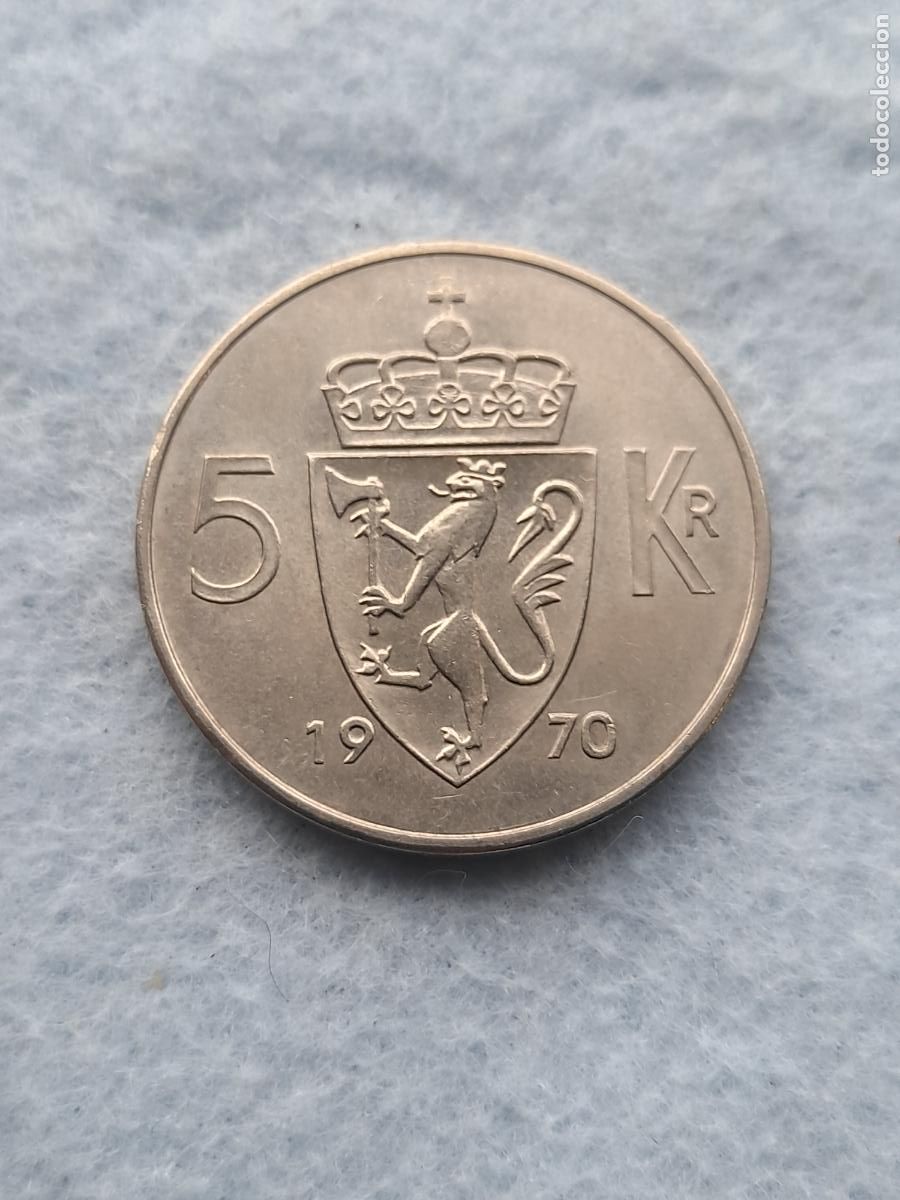 Alte M&uuml;nzen aus Europa: Noruega. 5 Coronas. A&ntilde;o 1970. Sin Circular.