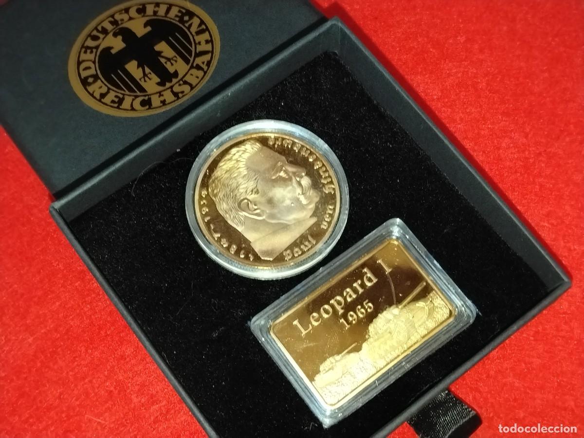Moedas antigas da Europa: MONEDA ORO 24K ALEMANIA NAZI 5 REICHSMARK 1938 PAUL VON HINDENBURG + LINGOTE LEOPARD