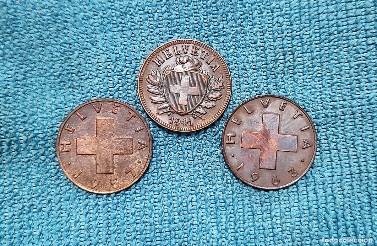 Monedas antiguas de Europa: Suiza, 3 x 2 Rappen 1941, 1957 y 1963