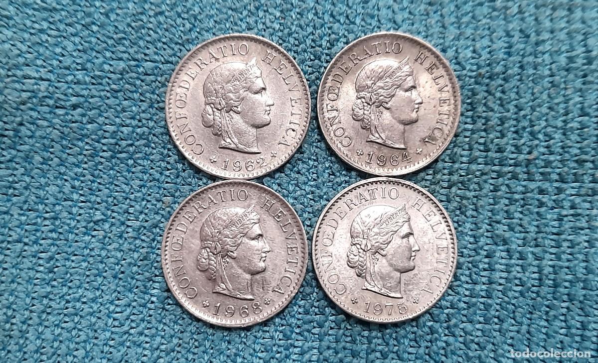Monedas antiguas de Europa: Suiza, 4 x 5 Rappen 1962, 1964, 1968 y 1975