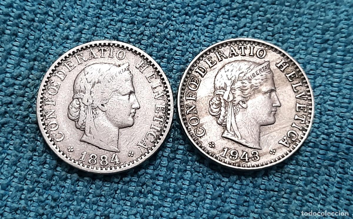 Monedas antiguas de Europa: Suiza, 2 x 20 Rappen 1884 Rara y 1943
