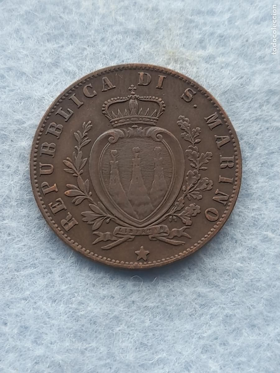 Alte M&uuml;nzen aus Europa: San Marino. 5 C&eacute;ntimos. A&ntilde;o 1864. Ceca R.