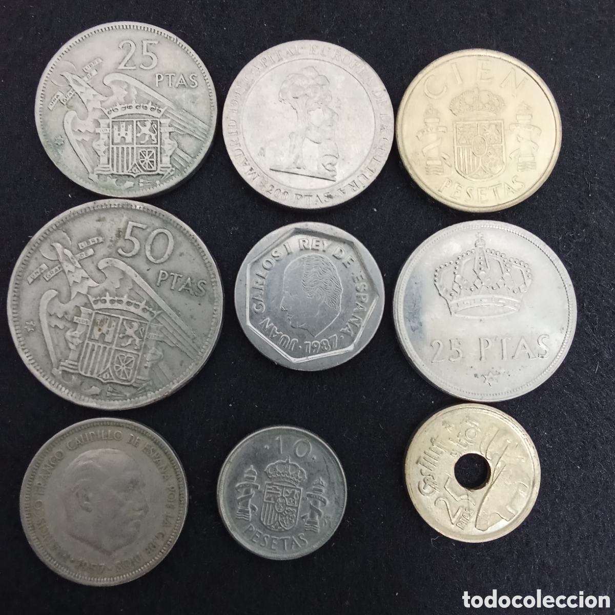 Monedas antiguas de Europa: Lote 9 monedas espa&ntilde;olas distintas