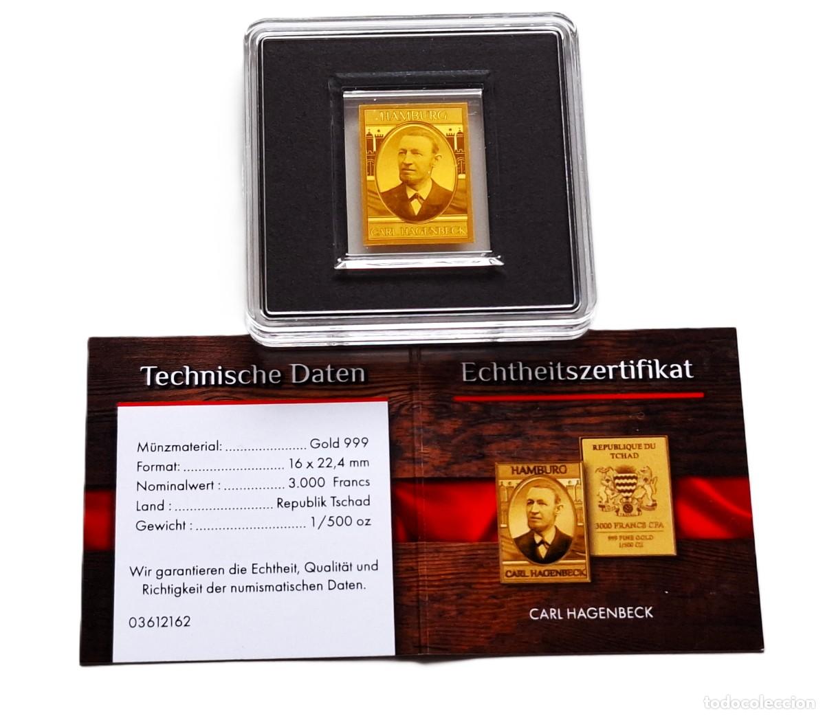 Moedas antigas da Europa: MONEDA-LINGOTE DE ORO 999 3000 FRANCS REPUBLIK TSCHAD 1/500 OZ + CERTIFICADO