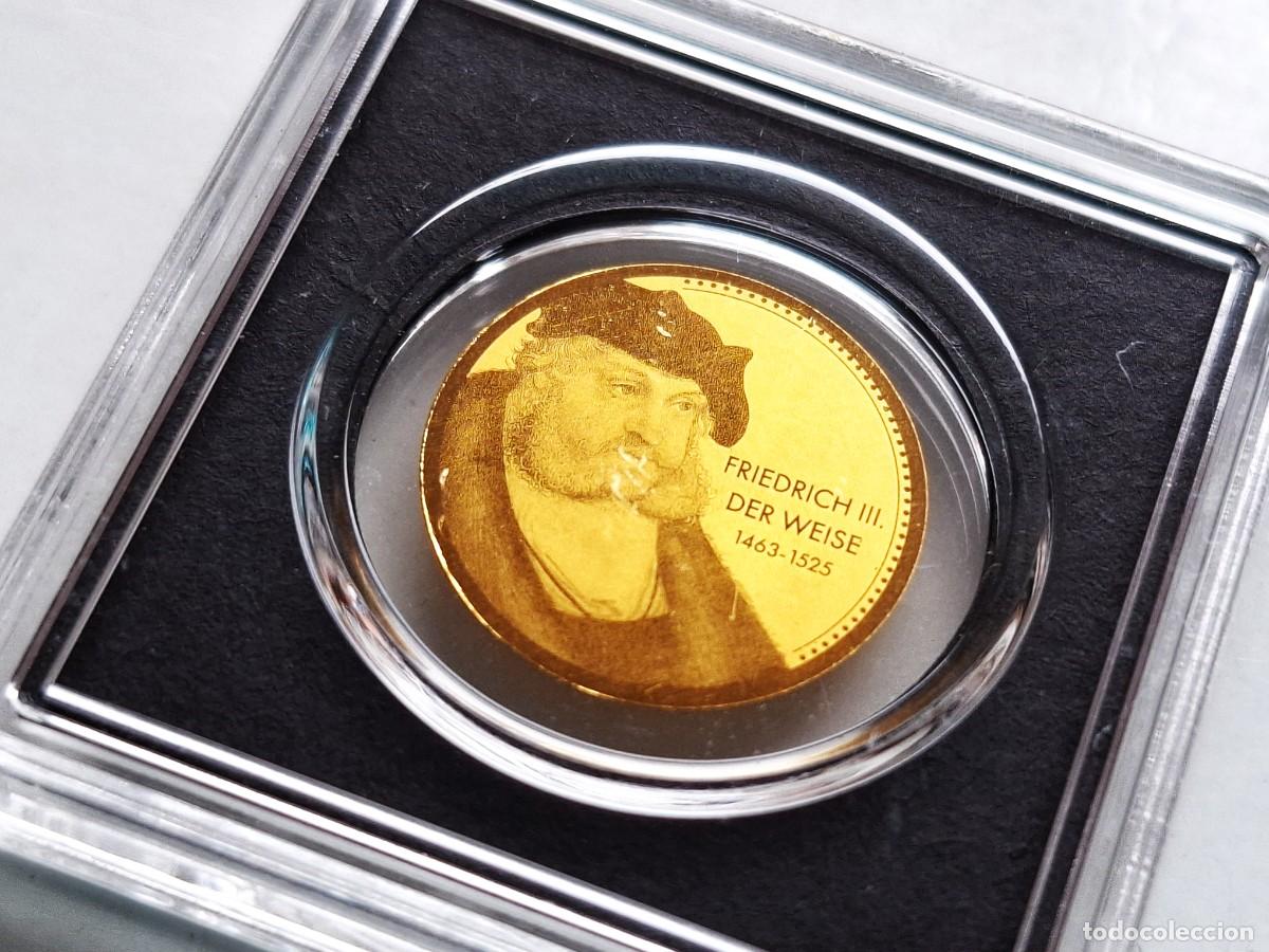 Moedas antigas da Europa: MONEDA-LINGOTE DE ORO 999 3000 FRANCS REPUBLIK TSCHAD FRIEDRICH III DER WEISE 1463-1525