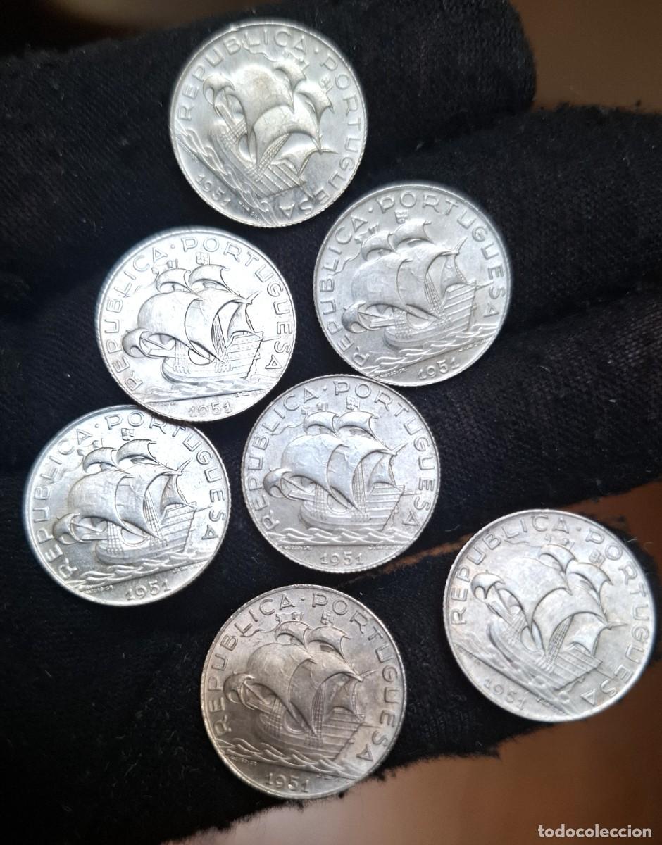 Monedas antiguas de Europa: 7 monedas Portugal 2,5 escudos 1951 - PLATA