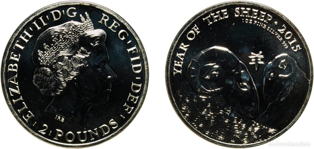 Monedas antiguas de Europa: Great Britain United Kingdom Kingdom 2015 2 Pounds - Elizabeth II (Year of the Sheep; Silver Proof)