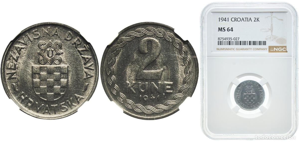Monedas antiguas de Europa: Croatia Republic 1941 2 Kune Zinc Zagreb / Z&aacute;gr&aacute;b (1750000) 2.25g NGC MS 64 KM 2 Sch&ouml;n 3