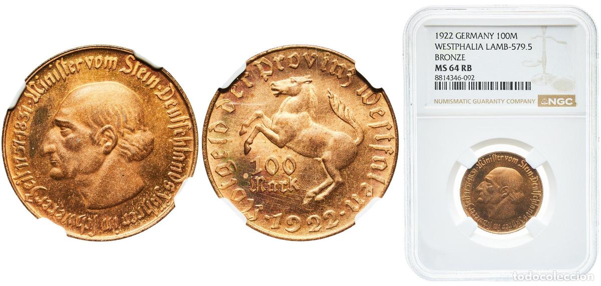 Monedas antiguas de Europa: Germany Prussian province of Westphalia Weimar Republic 1922 100 Mark - Westfalen (Freiherr vom Ste