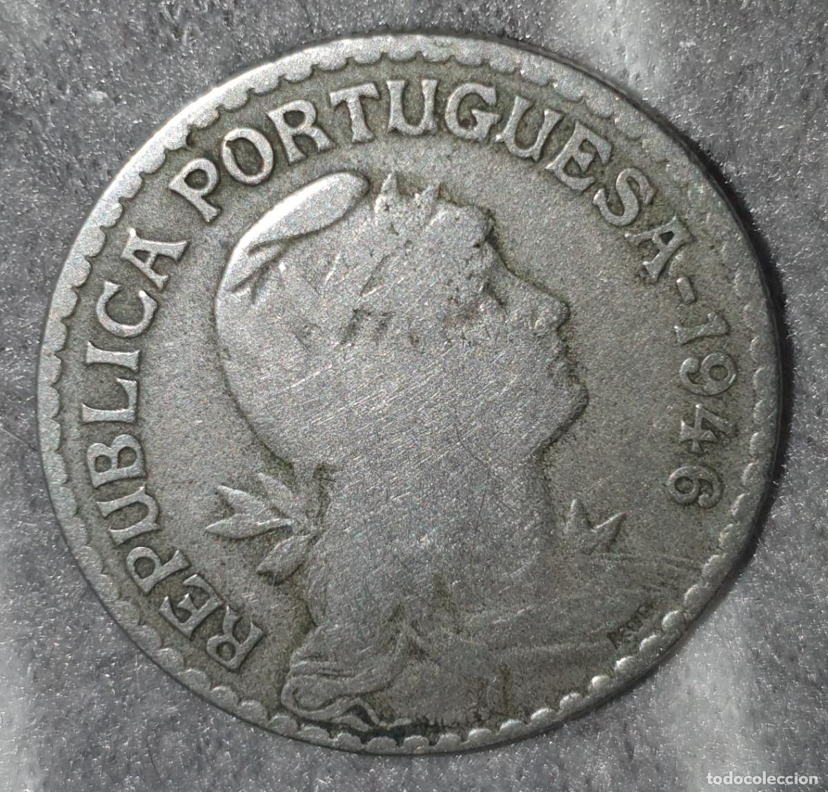 Monedas antiguas de Europa: Portugal 1 Escudo 1946 &ndash; Rep&uacute;blica Portuguesa &ndash; Moeda Antiga