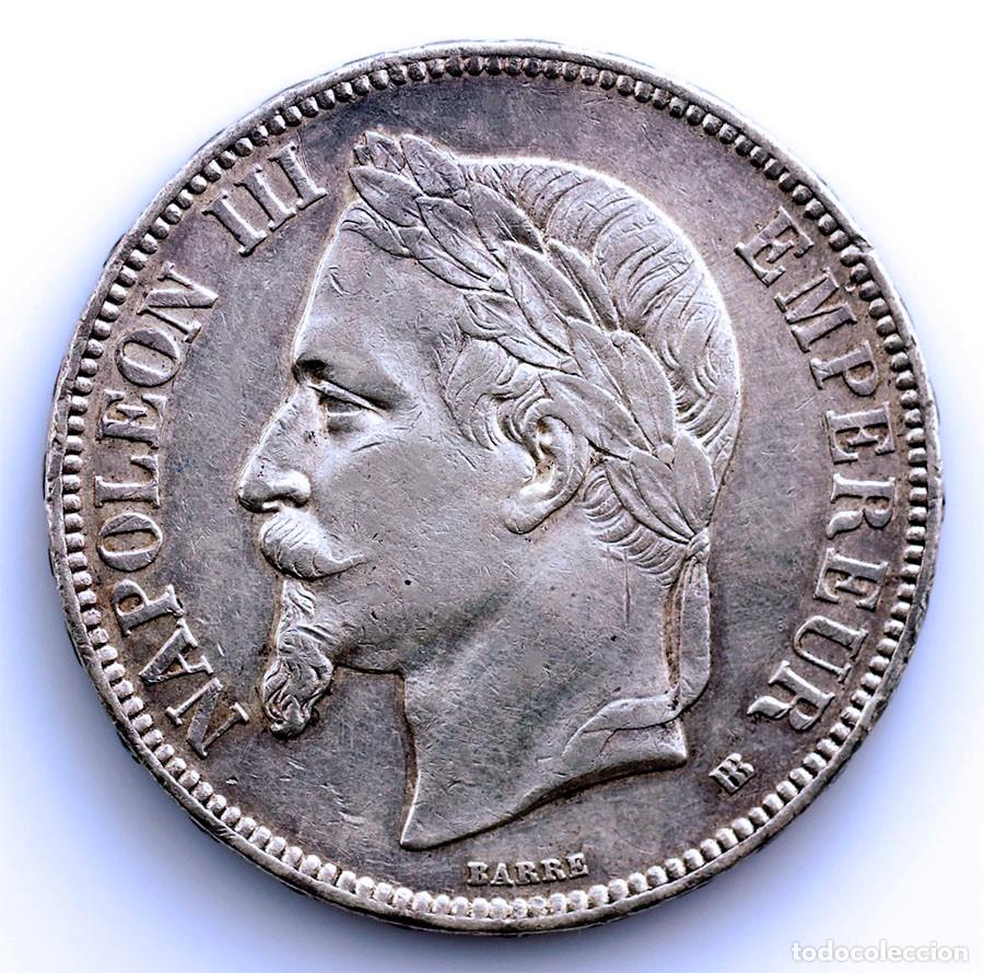 Monedas antiguas de Europa: SC-Francia-Napole&oacute;n III 5 Francos 1868 BB. Estrasburgo. EBC-/XF- Plata 24,9 g.