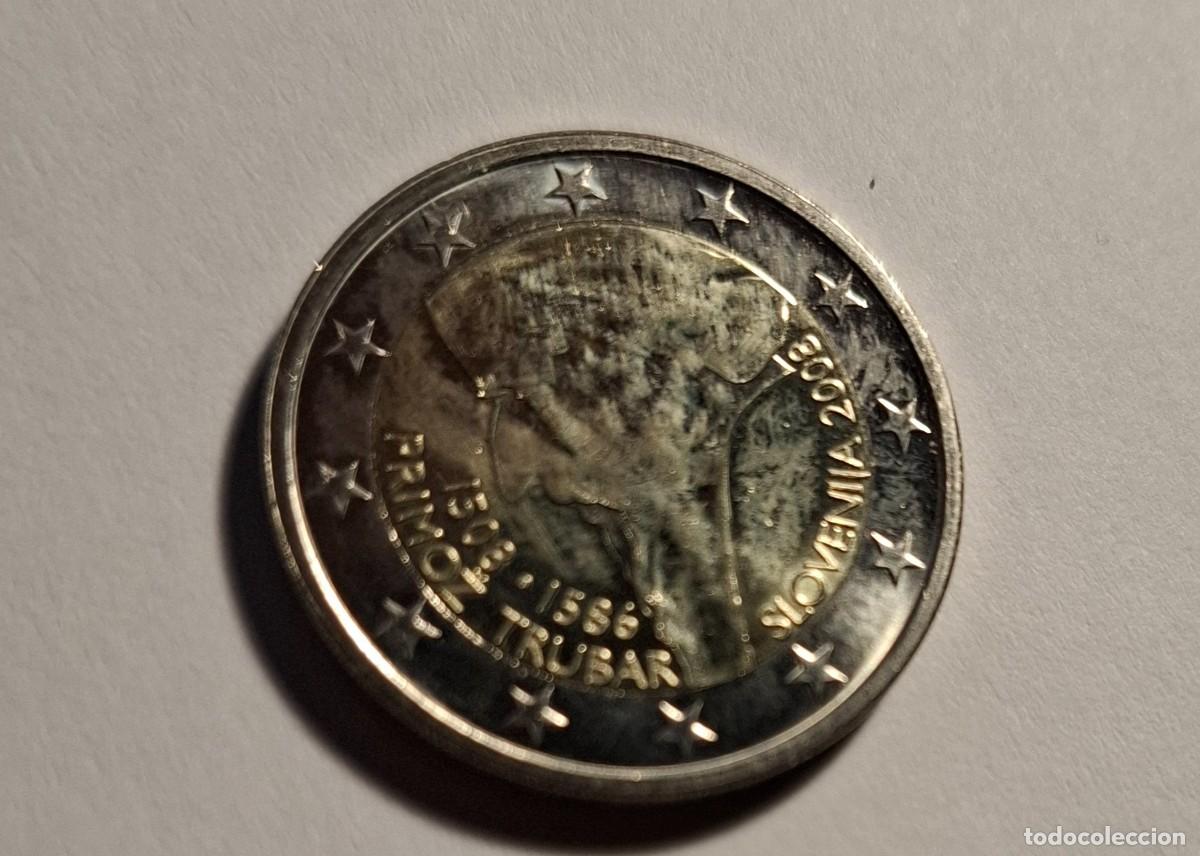 Old Coins of Europe: Una (1) Moneda de 2 &euro; Conmemorativa de Eslovenia. 2008. 500 a&ntilde;os del nacimiento dePrimoz Trubar..