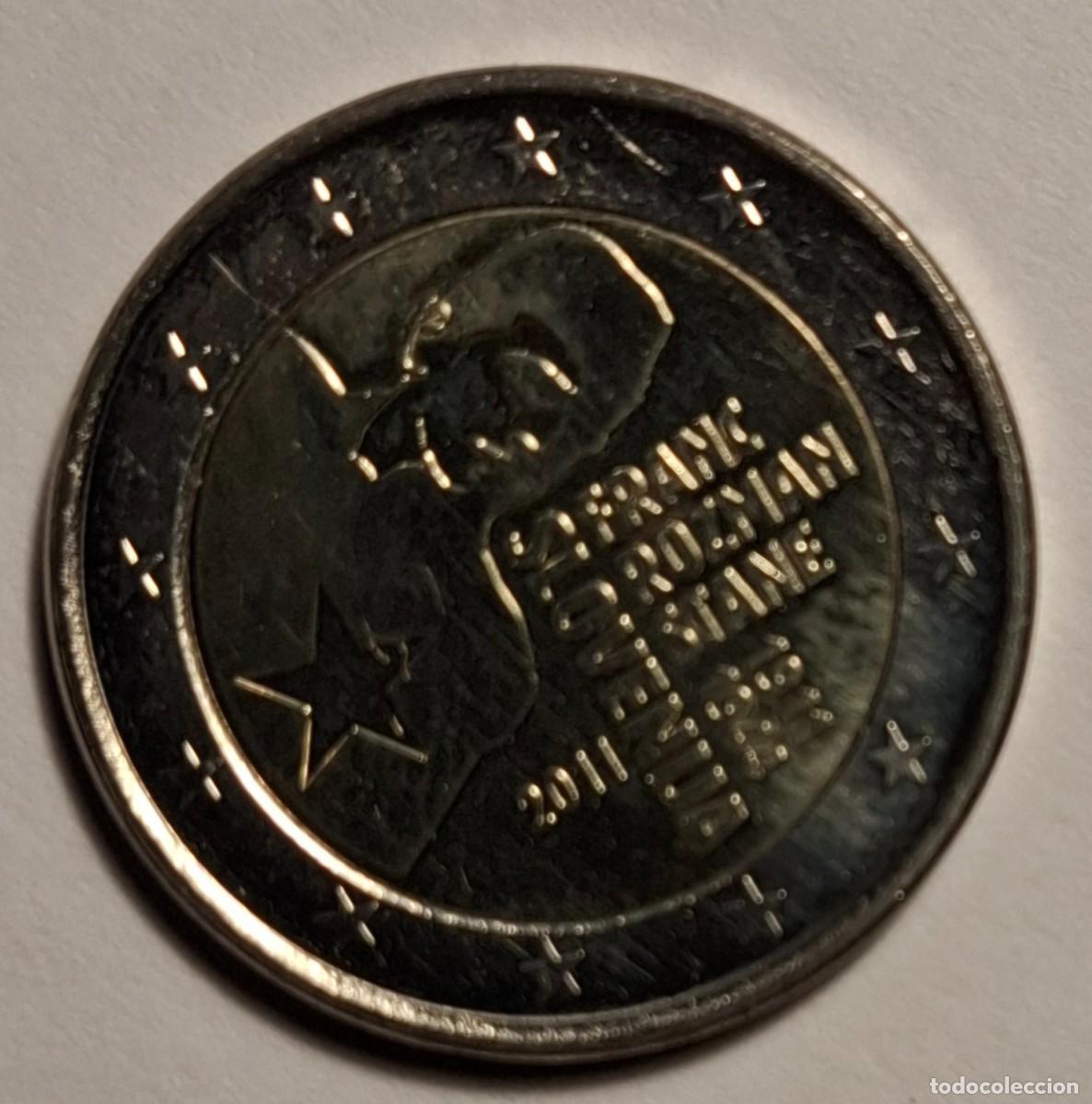Old Coins of Europe: Una (1) Moneda de 2 &euro; Conmemorativa de Eslovenia. 2011. 100 a&ntilde;os del nacimiento de Franc Rozman..