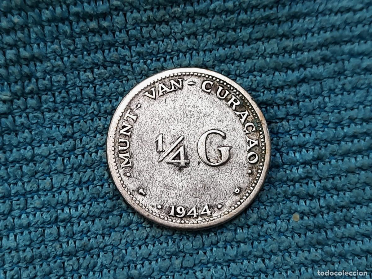 Monedas antiguas de Europa: Paises Bajos, 1/4 Gulden 1944 Curazao