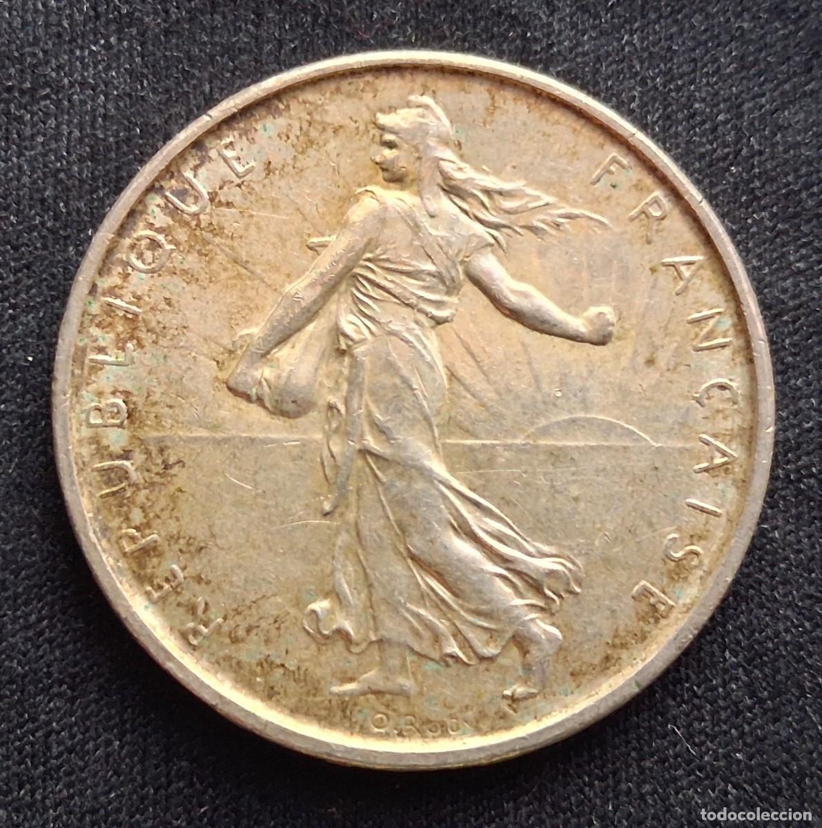Monedas antiguas de Europa: Moneda de plata 5 Francos 1962 ( Francia ) 12g AG 0.835 (Estilo medio duro, 5 pesetas)