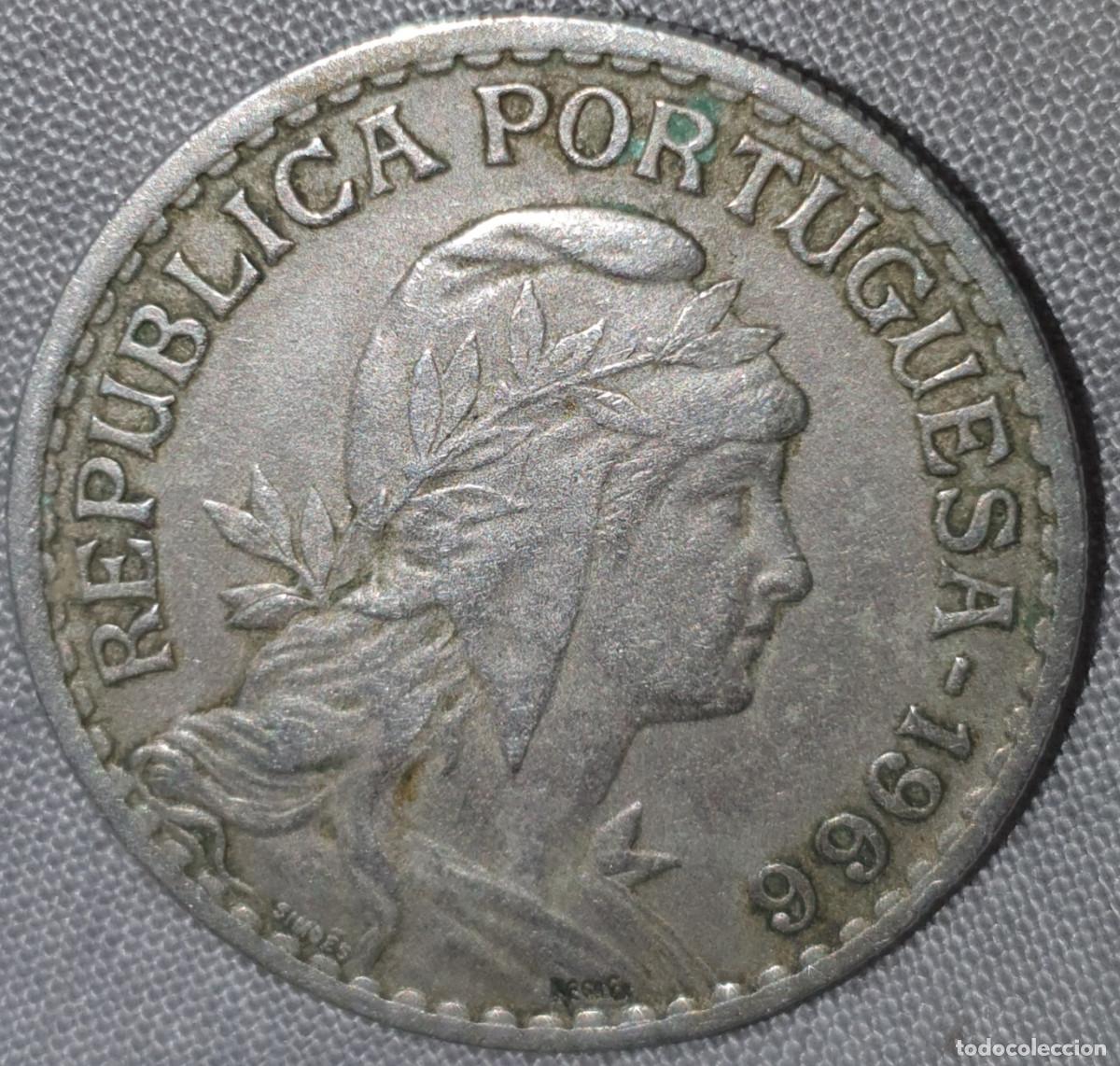 Monedas antiguas de Europa: Portugal 1 Escudo 1966 &ndash; Rep&uacute;blica Portuguesa &ndash; Moeda Antiga