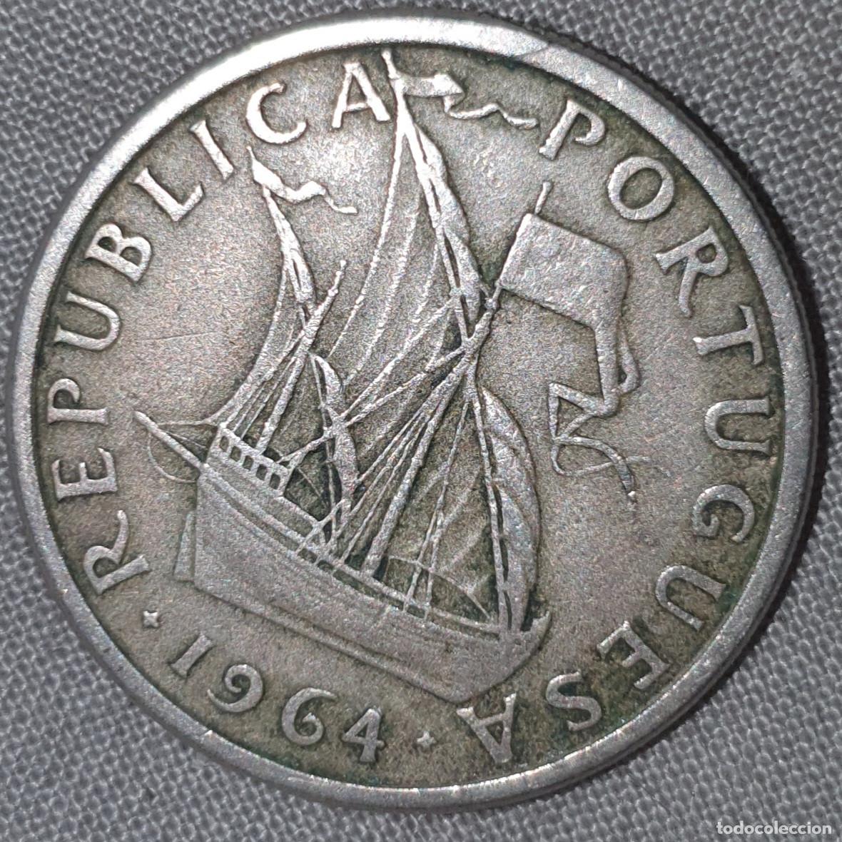 Monedas antiguas de Europa: Portugal 5 Escudos 1964 &ndash; Caravela &ndash; Moeda Portuguesa Antiga