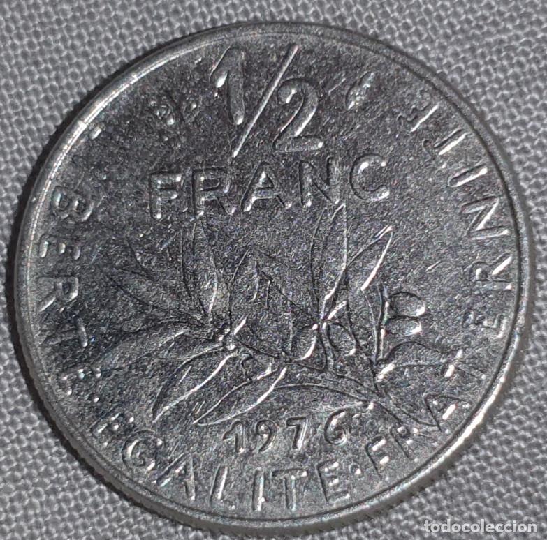 Monedas antiguas de Europa: Fran&ccedil;a 1/2 Franc 1976 &ndash; La Semeuse &ndash; Moeda Francesa