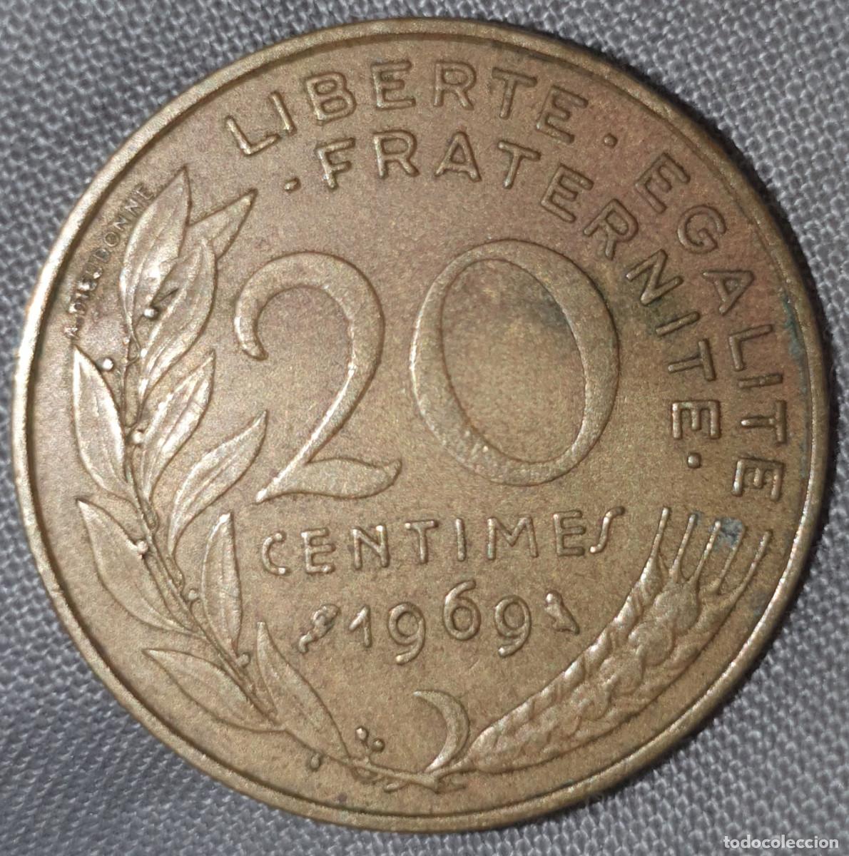 Monedas antiguas de Europa: Fran&ccedil;a 20 Centimes 1969 &ndash; Marianne &ndash; Rep&uacute;blica Francesa