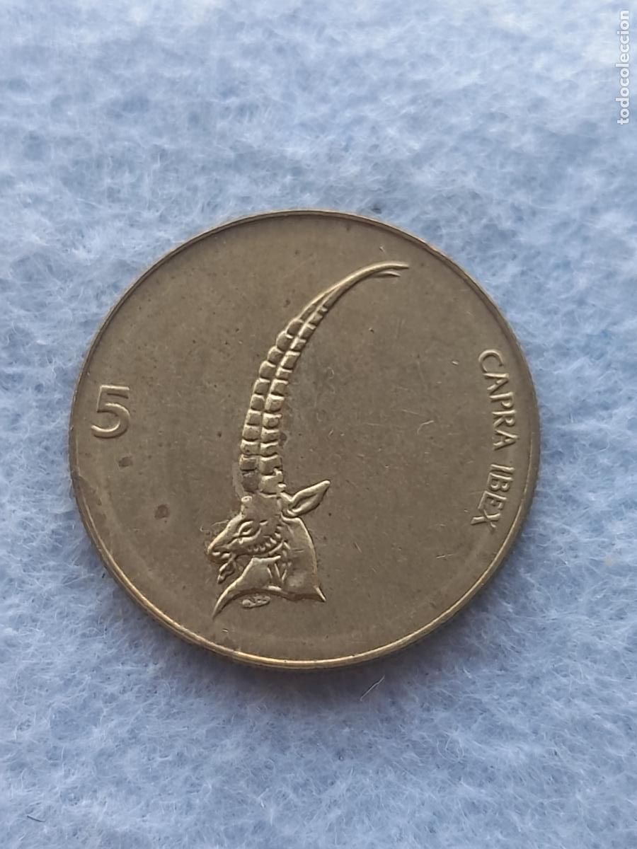 Monnaies anciennes de Europe: Eslovenia. 5 Tolajev. A&ntilde;o 1997.