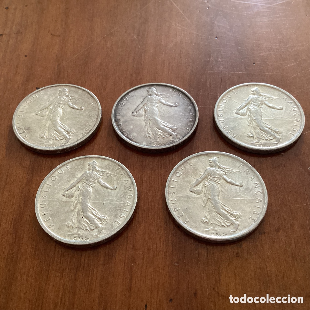 Old Coins of Europe: Cinco Monedas , Francia, 5 francos, 4 de 1960 y 1 de 1963, Pi&eacute;fort, MS, Plata s&oacute;lida.
