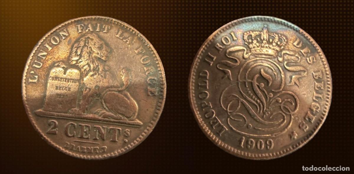 Old Coins of Europe: B&eacute;lgica 2 c&eacute;ntimos, Leyenda en Franc&eacute;s - 'DES BELGES' &middot; 1909