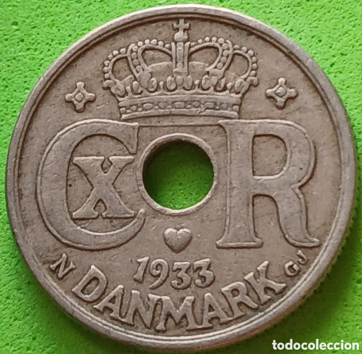Monedas antiguas de Europa: Dinamarca 10 ore 1933 km#822 poco com&uacute;n!