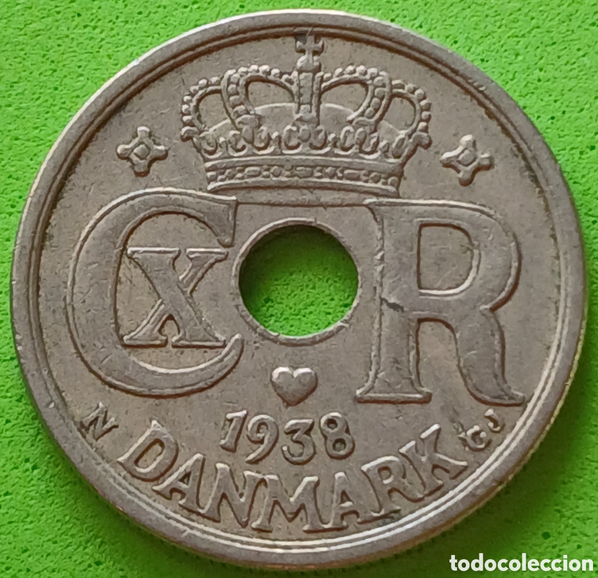 Monedas antiguas de Europa: Dinamarca 25 ore 1938 km#823 poco com&uacute;n