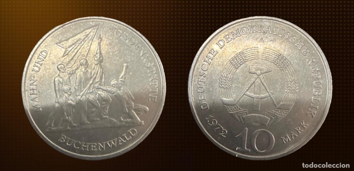 Old Coins of Europe: Alemania - RDA 10 marcos, Memorial Buchenwald cerca de Weimar &middot; 1972-A