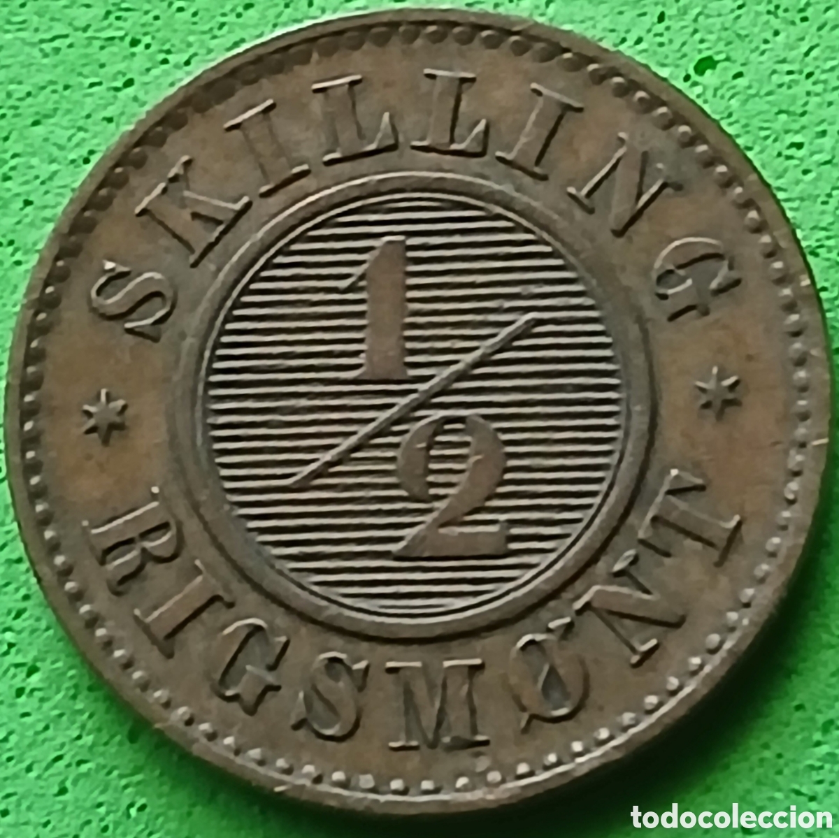 Monedas antiguas de Europa: Dinamarca &frac12; skilling rigsmont 1857 km#767