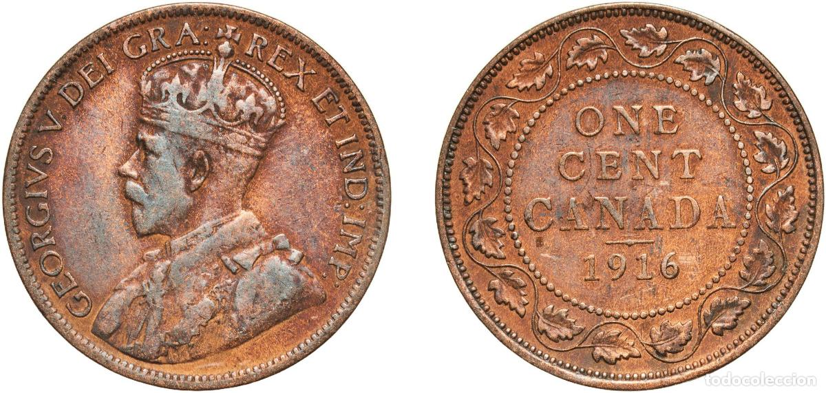 Monedas antiguas de Europa: Canada British colony 1916 1 Cent - George V (with &rdquo;DEI GRA&rdquo;) Bronze (Cu 95%, Sn 4%, Zn 1%) Ottawa
