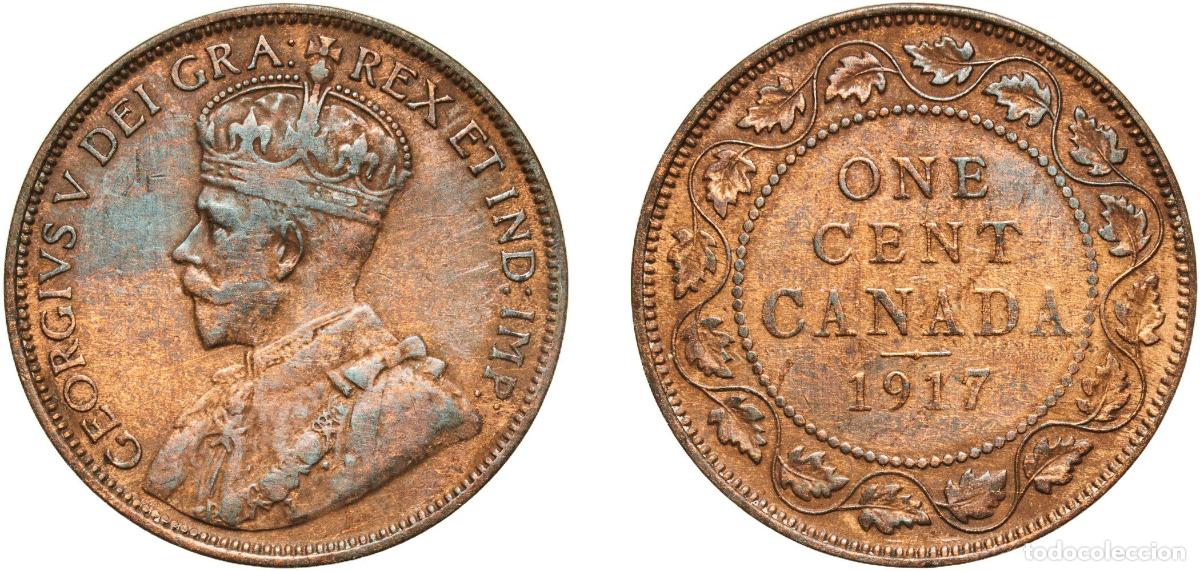 Monedas antiguas de Europa: Canada British colony 1917 1 Cent - George V (with &rdquo;DEI GRA&rdquo;) Bronze (Cu 95%, Sn 4%, Zn 1%) Ottawa
