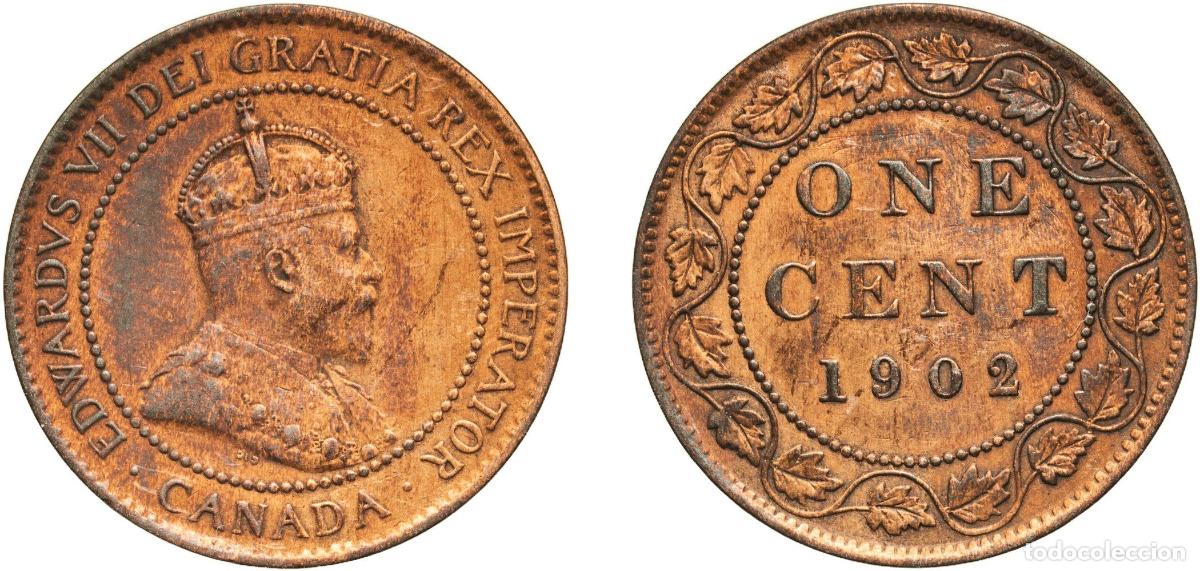 Monedas antiguas de Europa: Canada Commonwealth 1902 1 Cent - Edward VII Bronze (Cu 95%, Sn 4%, Zn 1%) Royal Mint (Tower Hill)