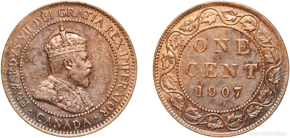 Monedas antiguas de Europa: Canada Commonwealth 1907 1 Cent - Edward VII Bronze (Cu 95%, Sn 4%, Zn 1%) Royal Mint (Tower Hill)