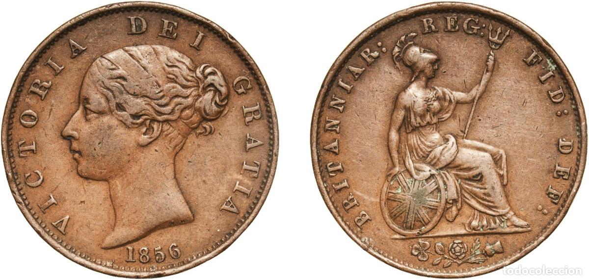 Monedas antiguas de Europa: Great Britain United Kingdom Kingdom 1856 &frac12; Penny - Victoria (1st portrait) Copper Royal Mint (Towe