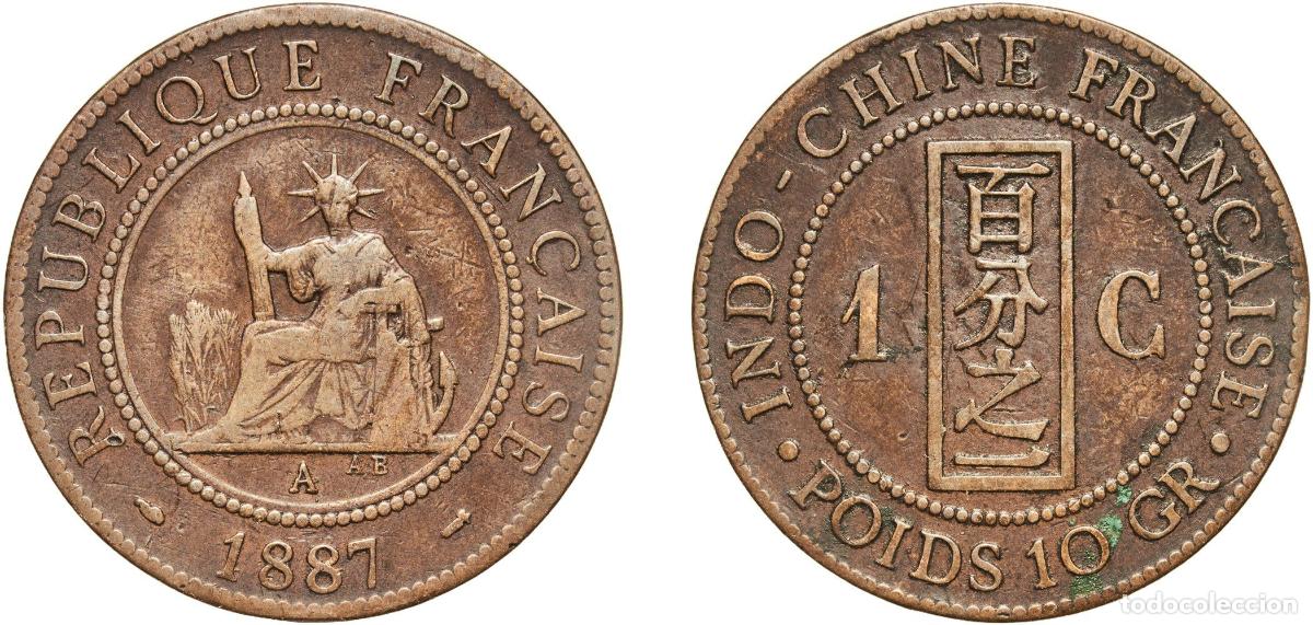 Monedas antiguas de Europa: French Indochina French colony 1887 A 1 Centime Bronze Paris Mint (2362388) 9.86g VF Lec Indo 39