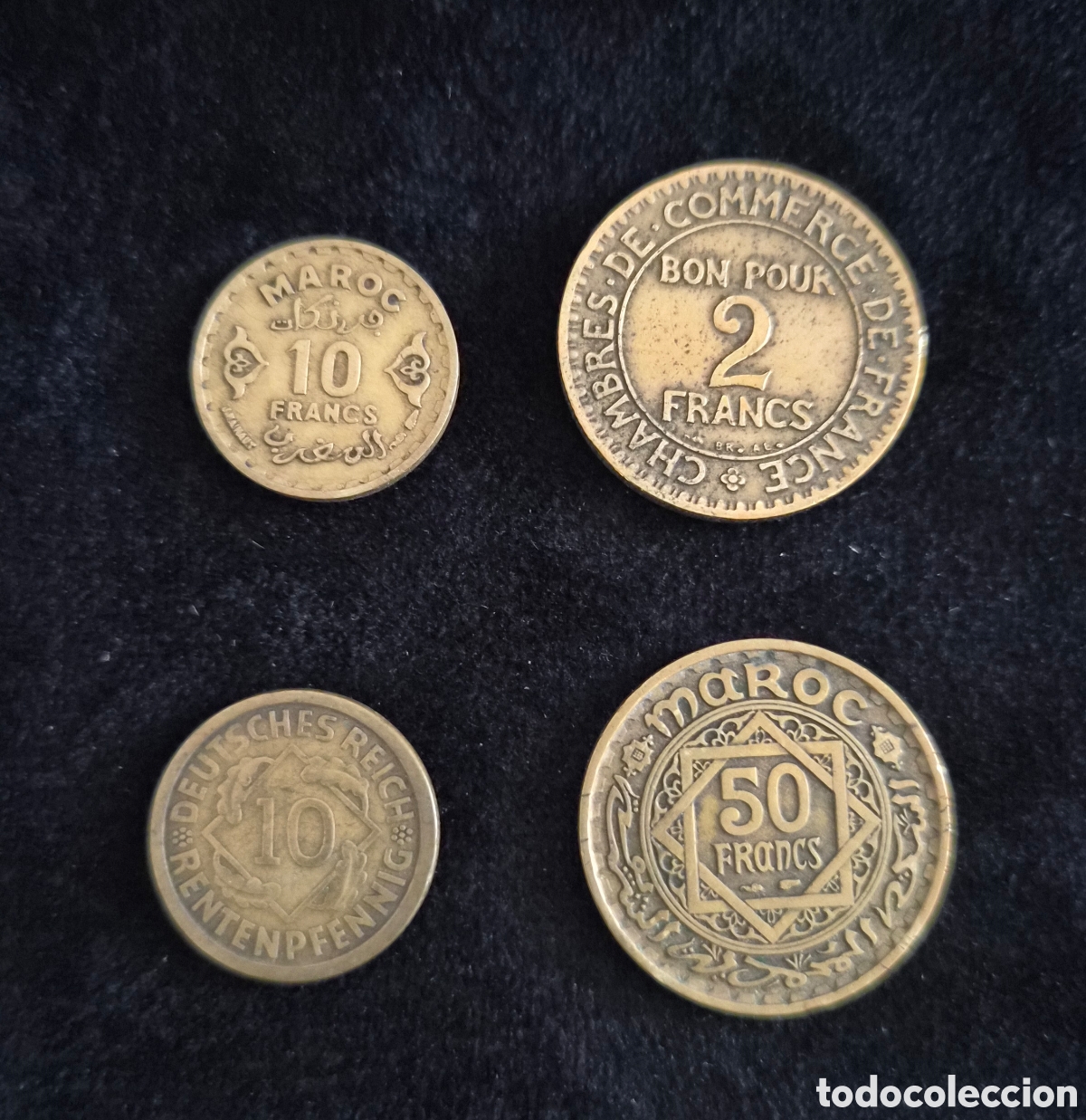 Monedas antiguas de Europa: Lote de 4 monedas antiguas &ndash; Marruecos, Francia y Alemania &ndash; Siglo XX &ndash; 1924 a 1957