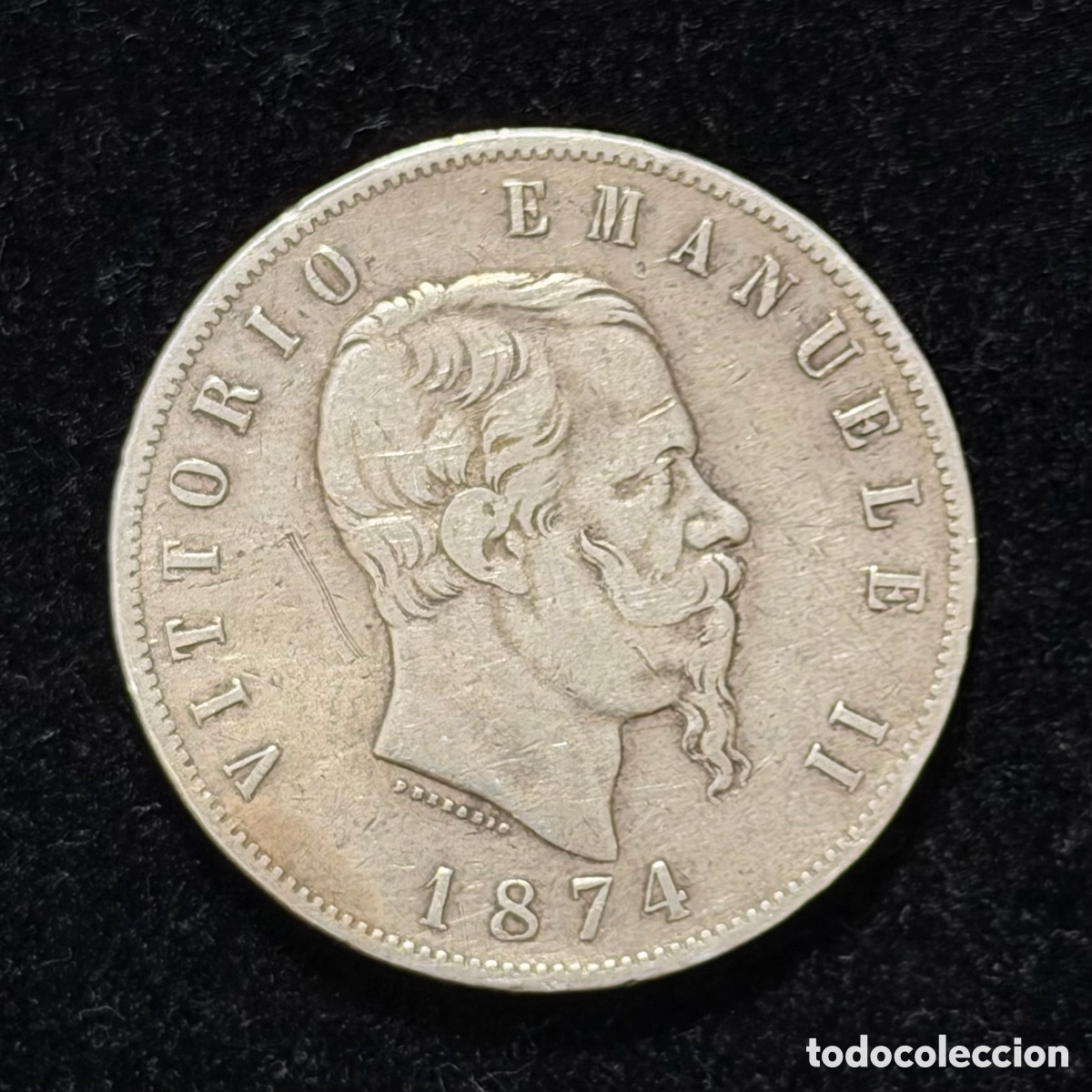 Monedas antiguas de Europa: 5 Liras Italia 1874 V&iacute;ctor Manuel II plata Mil&aacute;n