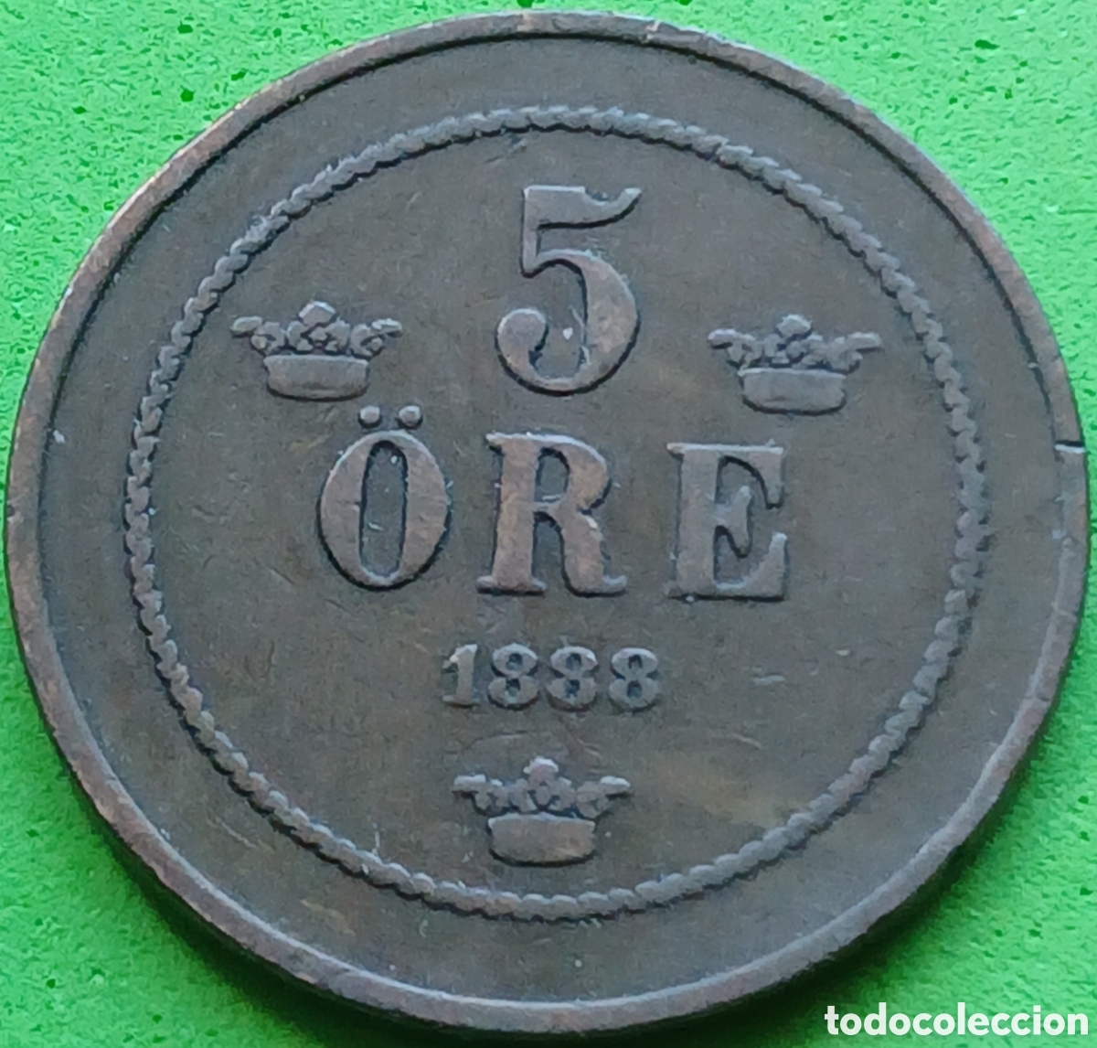 Monedas antiguas de Europa: Suecia 5 ore 1888 km#736 Leyenda peque&ntilde;a/ ESCASA!