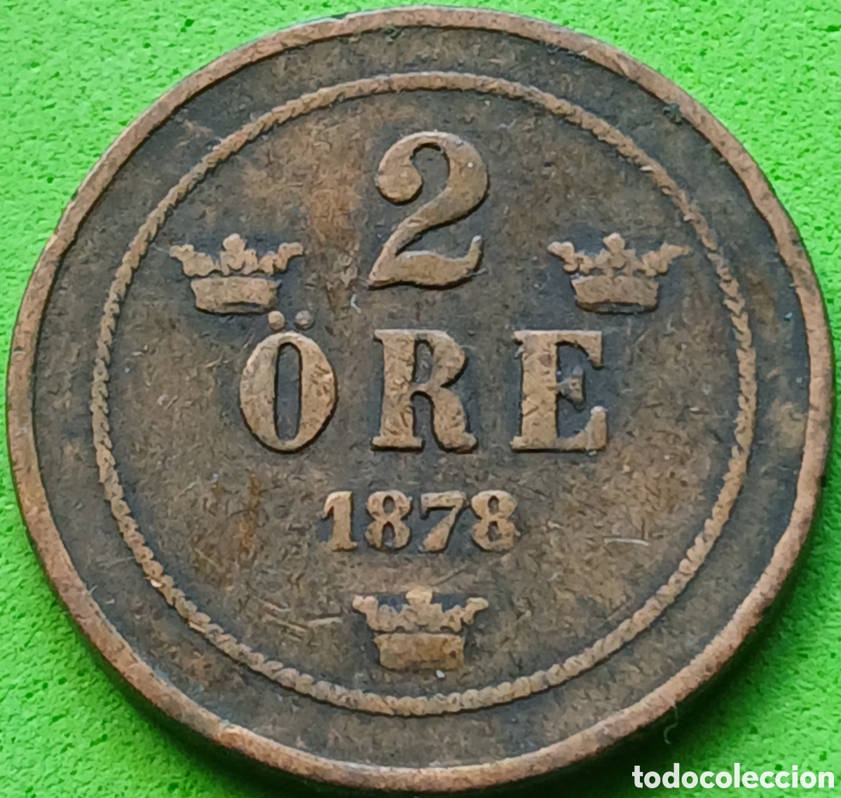 Monedas antiguas de Europa: Suecia 2 ore 1878 km#746 leyenda grande/ ESCASA!