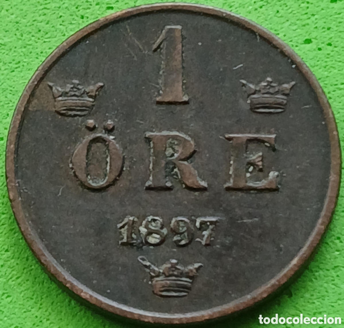 Monedas antiguas de Europa: Suecia 1 ore 1897 km#750 poco com&uacute;n