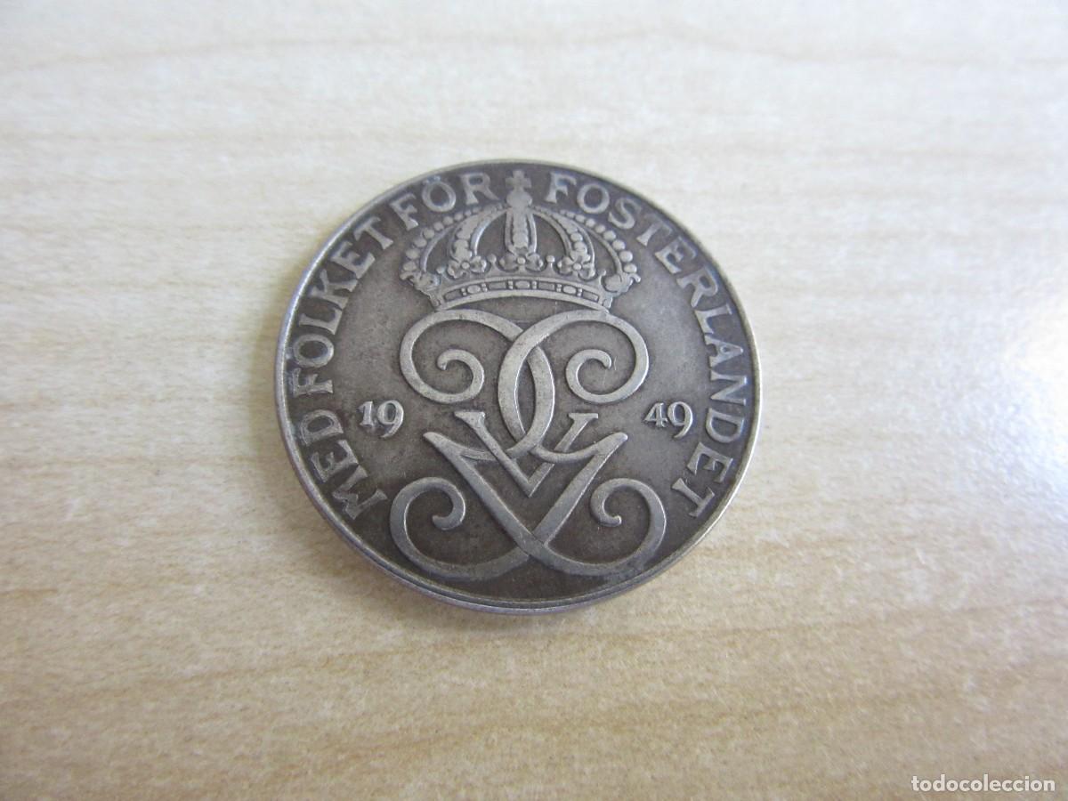 Monedas antiguas de Europa: 5 Coronas Sueca de Gustavo V fechada 1949 Di&aacute;metro 2,7 cm