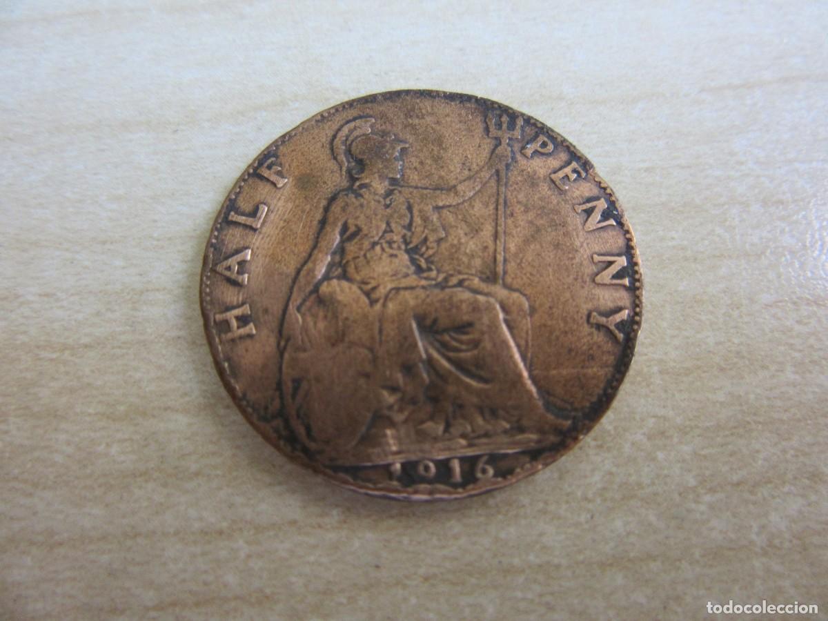 Monedas antiguas de Europa: Moneda de 1/2 penique de Gran Breta&ntilde;a de Jorge V fechada 1916 di&aacute;metro 2,5 cm