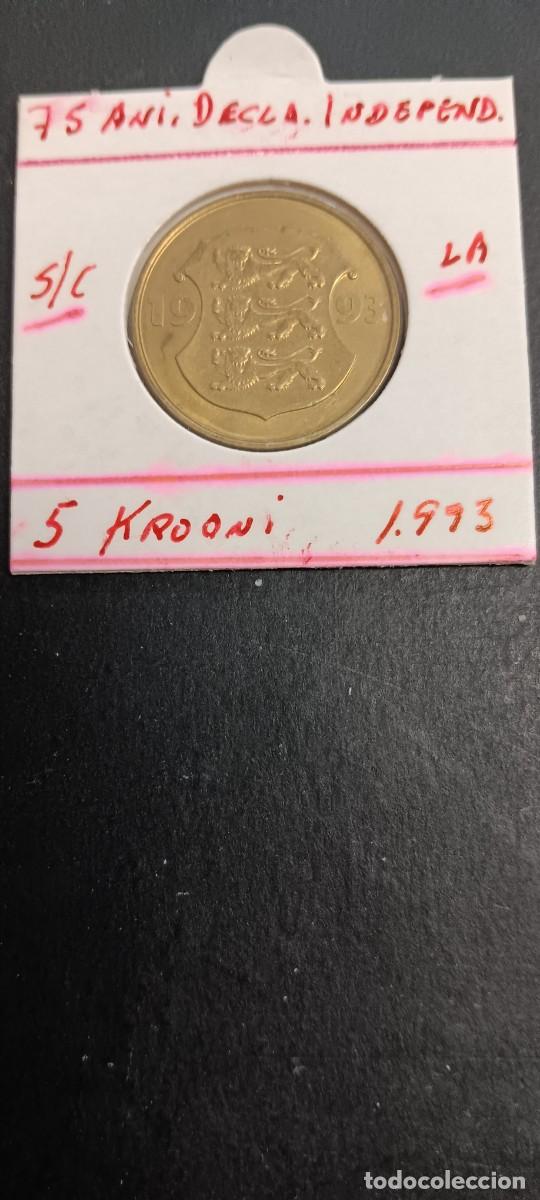 Monedas antiguas de Europa: ESTONIA 5 KROONI 1993 S/C KM=29 (LAT&Oacute;N) 75 ANIV. DECLARACI&Oacute;N INDEPENDENCIA
