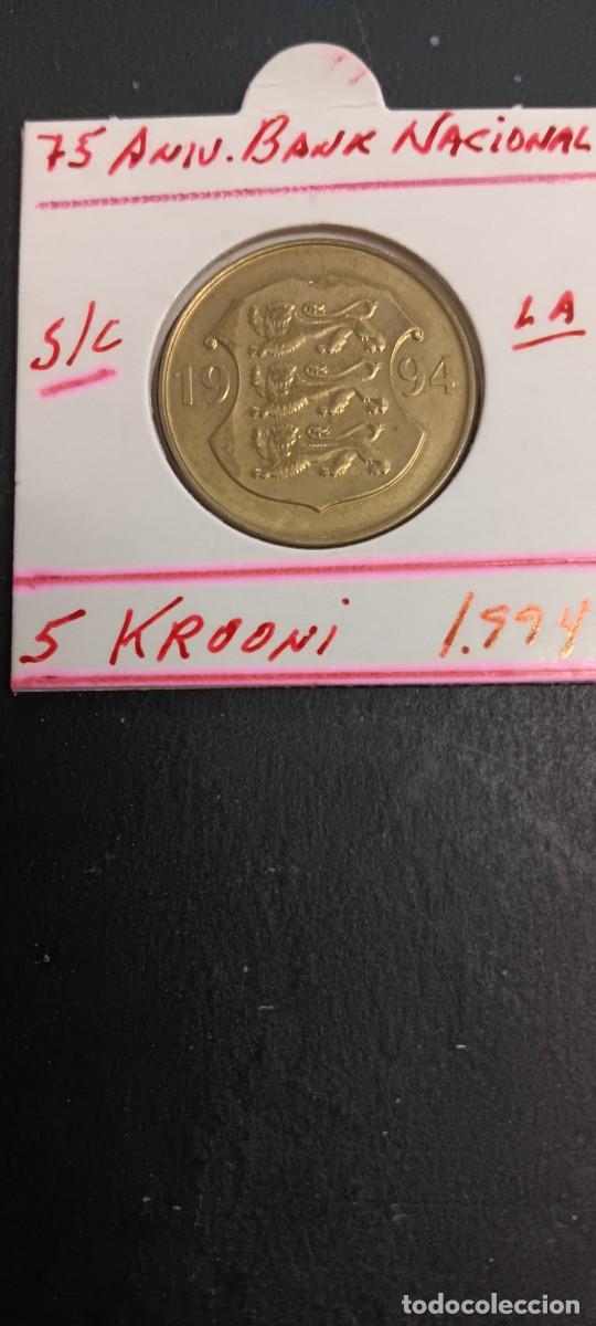 Monedas antiguas de Europa: ESTONIA 5 KROONI 1994 S/C KM=30 (LAT&Oacute;N) 75 ANIV. BANK NACIONAL