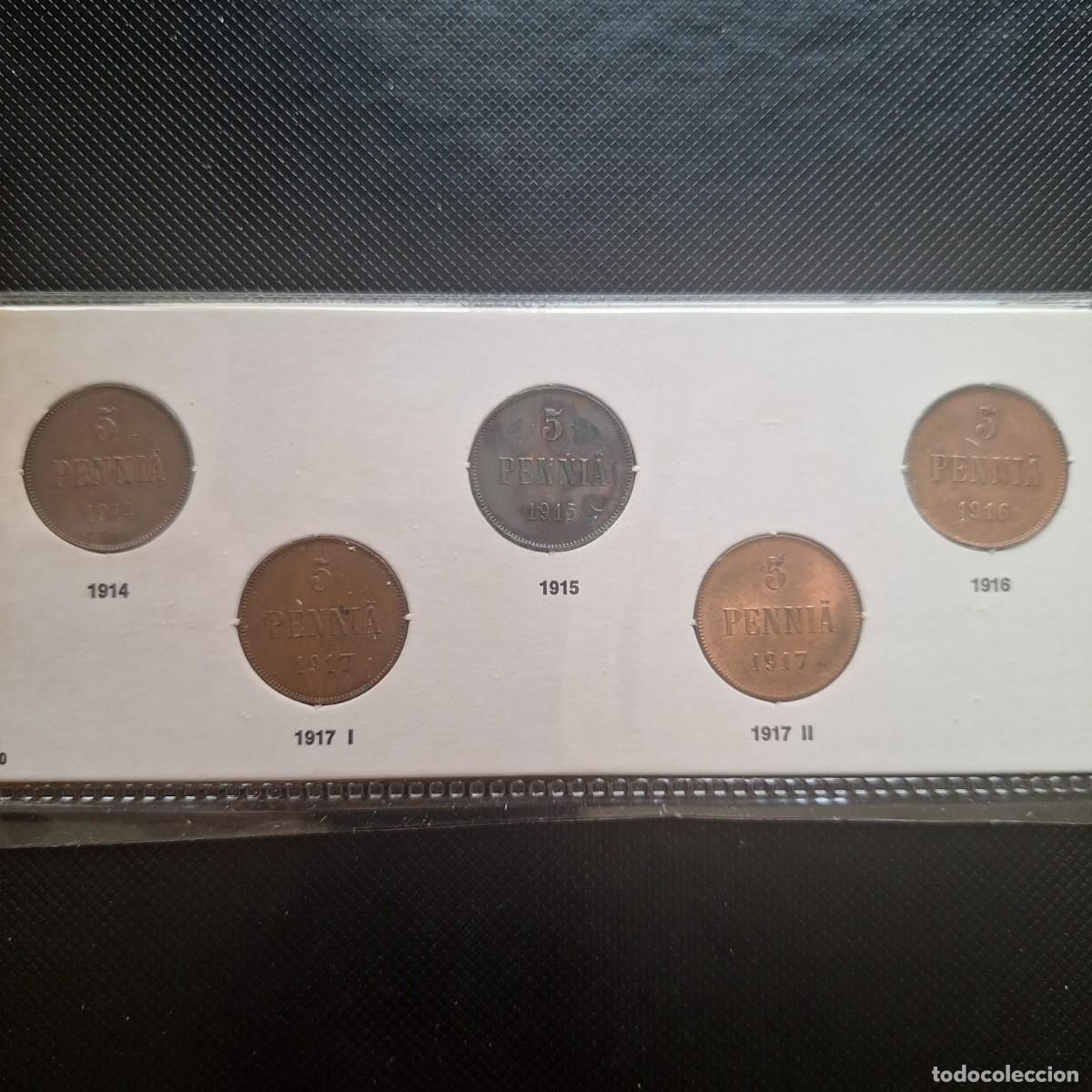 Monedas antiguas de Europa: Finlandia ocupaci&oacute;n rusa. Lote de 5 monedas. 5 pennia entre 1914 y 1917