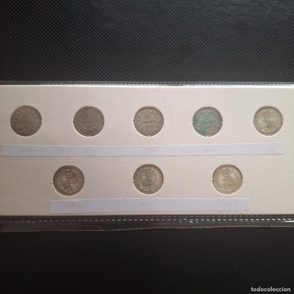 Alte M&uuml;nzen aus Europa: PLATA. Finlandia ocupaci&oacute;n rusa. Lote de 8 monedas. 25 pennia entre 1894 y 1917
