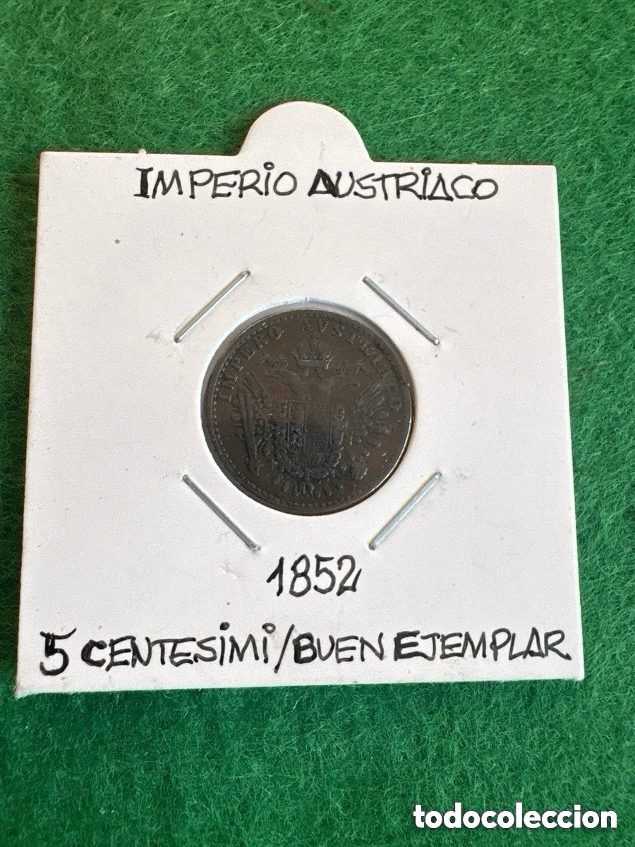Moedas antigas da Europa: Moneda imperio austriaco 5 cent&eacute;simi 1852 (A6)