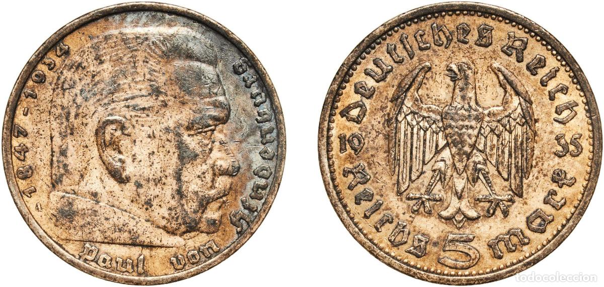 Monedas antiguas de Europa: Germany Third Reich 1935 A 5 Reichsmark (Paul von Hindenburg) Silver (.900) Berlin Mint (19324843)